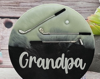 Personalized Golf-Themed Resin Coaster - Grandpa, Dad, Uncle Gift - 4&quot; Wide with Protective Cork Bottom -  Realistic Mini Golf