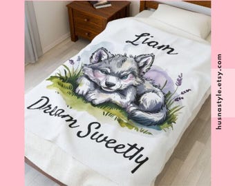 Wolves Personalized Blanket - Personalized Name - Wolf Throw, Customized Soft Blanket, Wolf Baby Blanket, Animal Lover Gift, Wolf Gift
