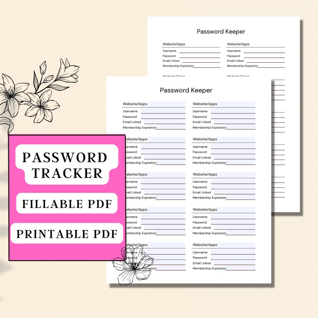 Username and Password Tracker, Fillable Pdf, Printable Pdf, Password ...