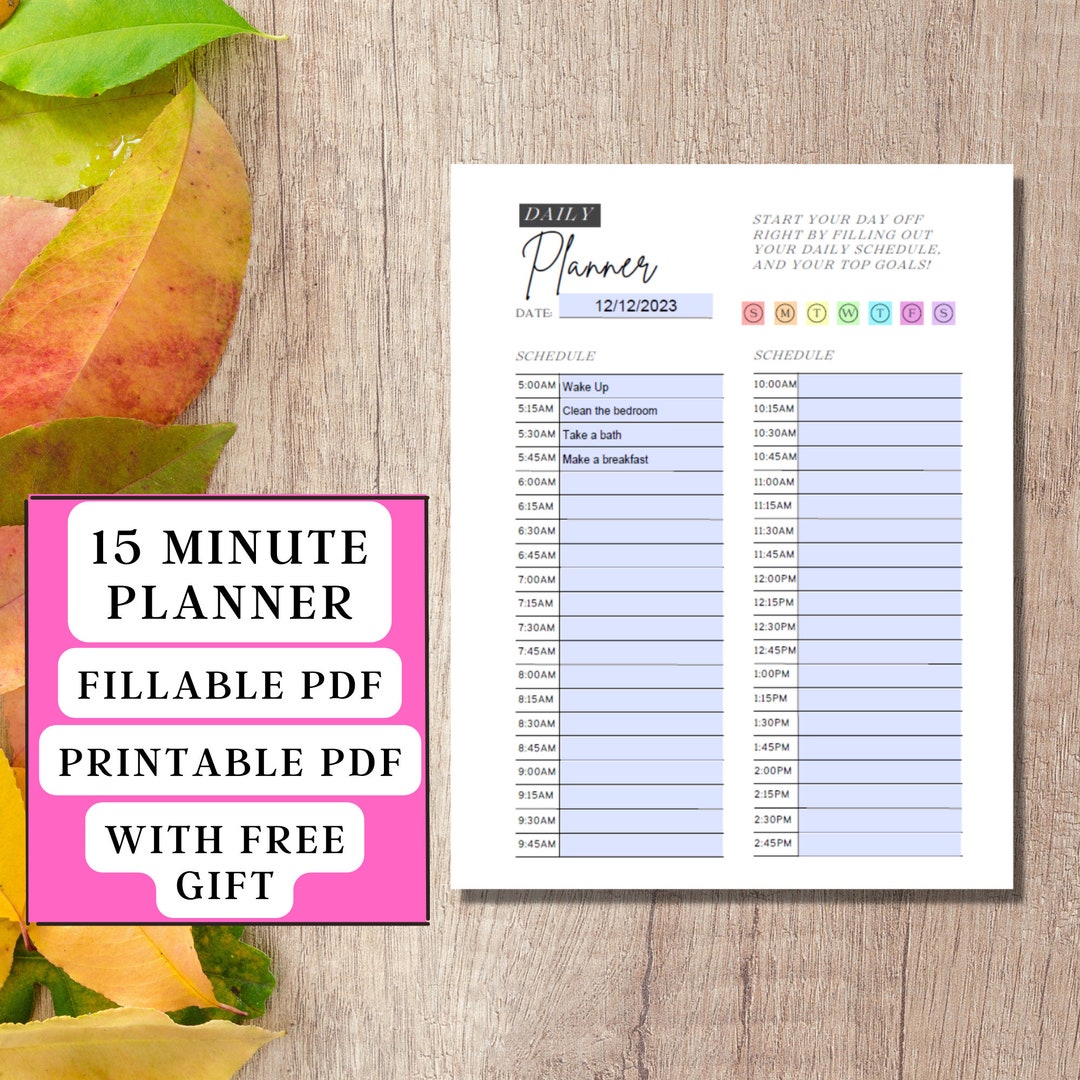 15 Minute Planner Template Printable Fillable PDF Organize - Etsy