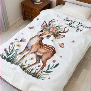 Personalized Deer Blanket, Deer Baby Blanket, Personalized Name, Deer Print Blanket, Customized Bedroom Decor, Custom Baby Blanket Deer