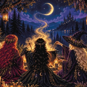 Witch Coven Cross Stitch Pattern PDF | The Ritual | Witchcraft & Moon Cross Stitch | Magical Witch Pattern | Pattern Keeper Compatible