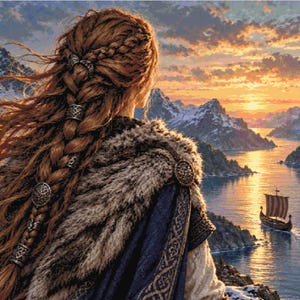 Viking Cross Stitch Pattern PDF | Northbound | Norse Woman Cross Stitch | Scandinavian Landscape | Pattern Keeper Compatible