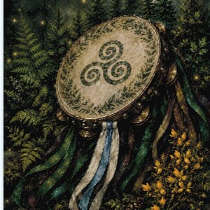 Raíces | O Son da Terra | Galician Tambourine Cross Stitch Pattern | Celtic Folk Art | Forest Decor | PDF Pattern | Instant Download