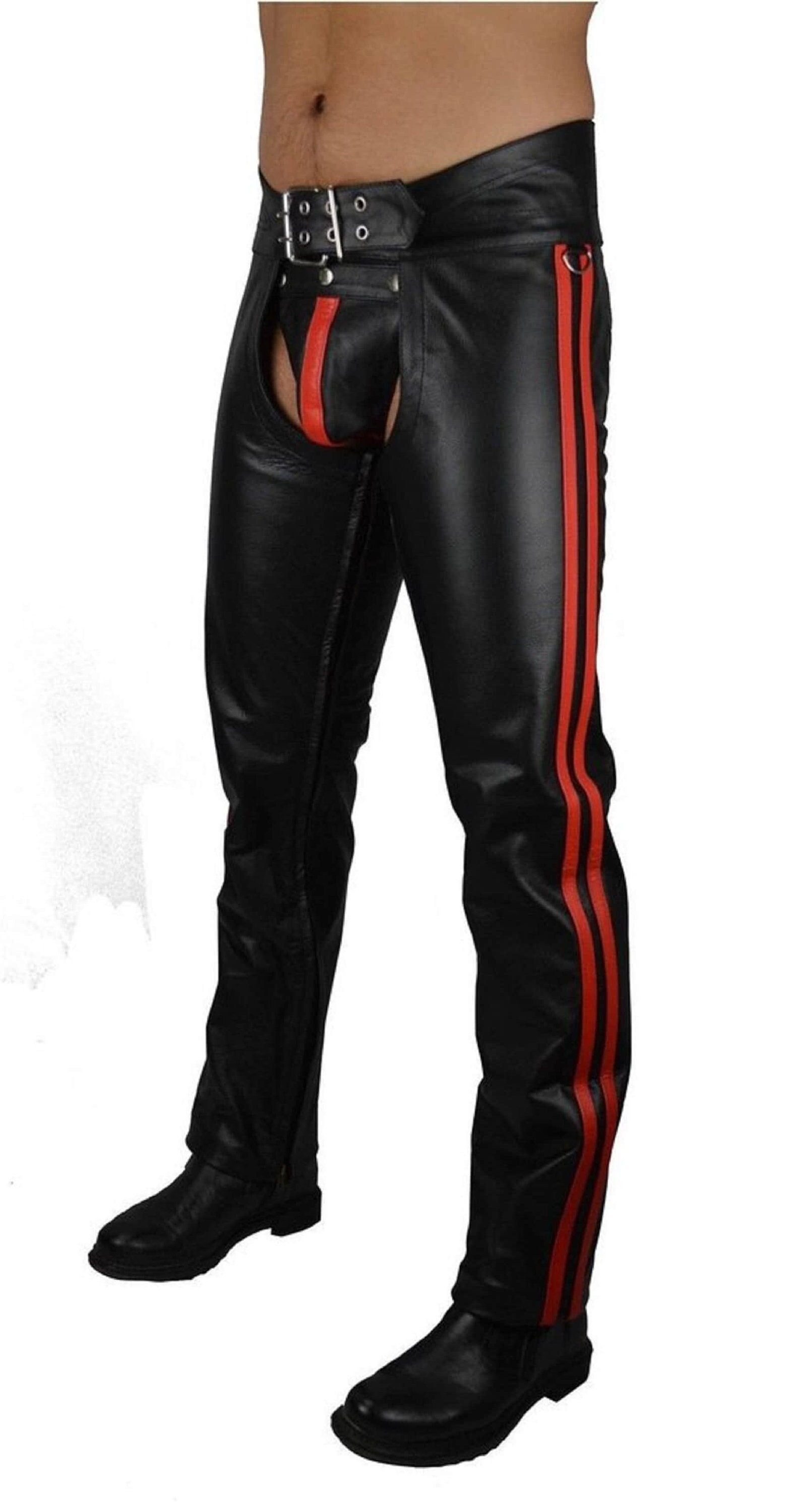 Red shop leather chaps