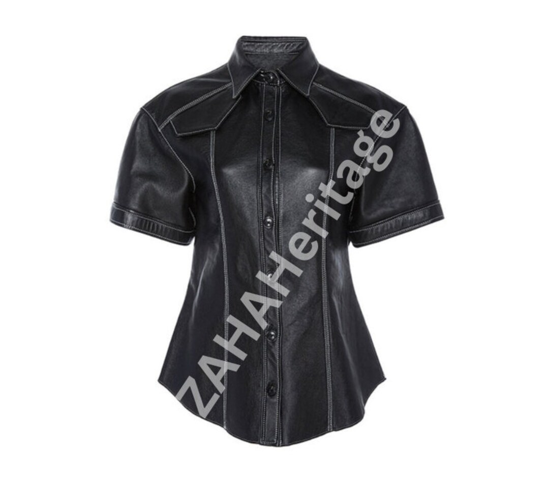 Women Leather Shirt New Fashion Designer Leather Shirt Handmade Black ...