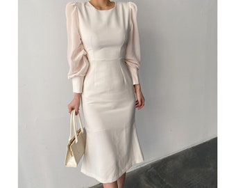 Mermaid style dress | Korean fashion | White dress | Simple elegance dress