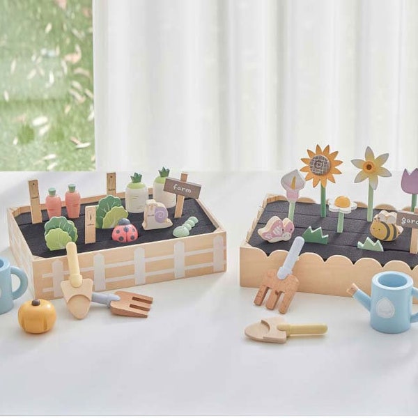 18 Piece Sensory Bin Miniature Wooden Garden Set Montessori Waldorf Homeschool Learning Toy Gift