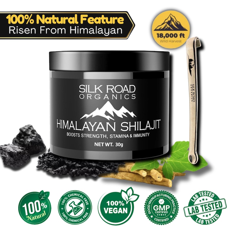 Natural Himalayan Shilajit Resin, Fulvic Acid, 85 Trace Minerals, Energy Support (30g Pouch)
