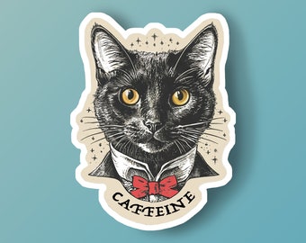 Caffeine Cat Sticker, Black Cat Sticker, Caffeine sticker, Funny  Cat sticker, Cat laptop sticker