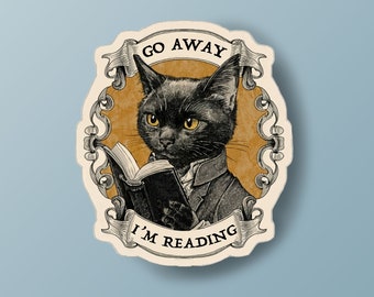 Reading Cat Sticker, Book cat sticker, Black Cat Sticker, Book Lover sticker, Reading sticker, Funny Animal Sticker, Cat Stickers