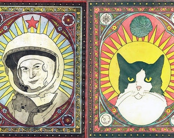 Astronaut Bundle- Valentina and Felicette- Limited edition etchings- Save 10% and get FREE US Shipping