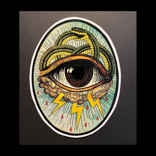 Tarot Card Sticker Art Decal, All Seeing Eye, water bottle sticker,  laptop decoration, vintage sticker, gifts under 10