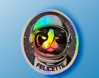 Space Cat Felicette sticker holographic, Space stickers, cat stickers, animal sticker, nerd sticker, cat lover gift