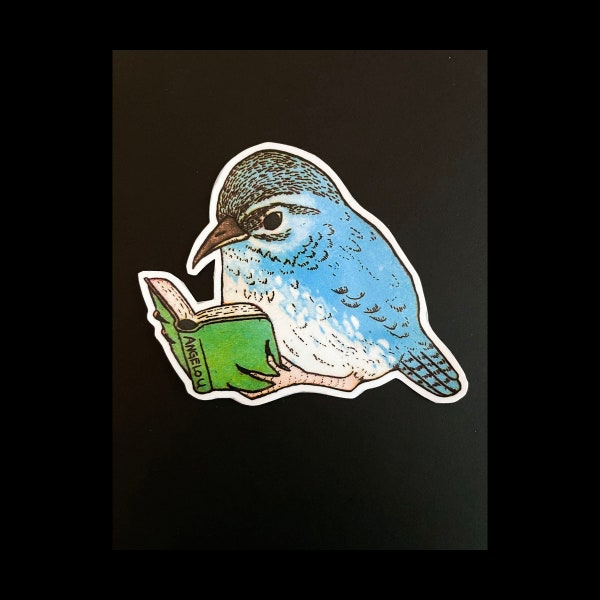 Blue Bird Reading Sticker: Banned Books Vinyl Decal (3 inch)