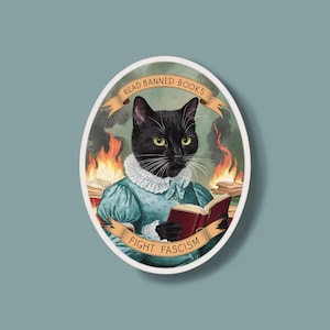 Read Banned Books Cat Sticker: Book Lover Gift