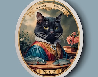Adesivo del gatto nero dei Pesci: arte zodiacale resistente all'acqua