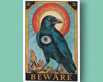 Sticker kraai raaf, vogelstickers, tarot, magie