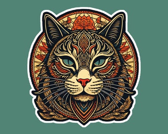 Samurai Cat sticker, Neko sticker, cat stickers, laptop sticker, water bottle sticker