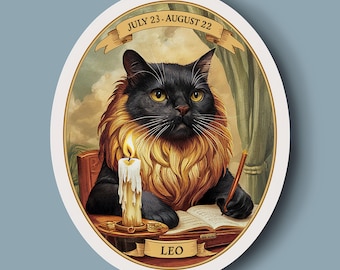 Leo Black Cat Sticker: Water Resistant Zodiac Horoscope
