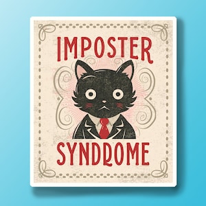 Pegatina de impostor de gato ansioso, pegatina divertida, pegatina de gato, pegatina vintage, pegatina para portátil, pegatina para botella de agua, regalos por menos de 10 dólares