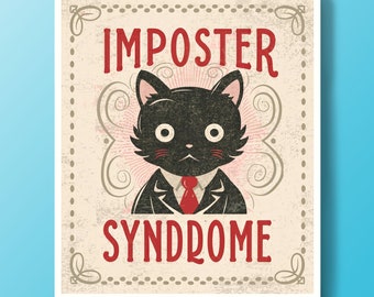 Anxiety Cat Imposter Sticker,  funny sticker, cat sticker, vintage sticker, laptop sticker, water bottle sticker, gifts under 10