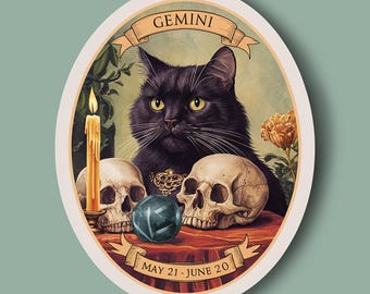 Gemini Cat Sticker: Water-Resistant Zodiac Vinyl Decal