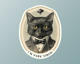 Anxious Cat Sticker: Vintage Style Mental Health Decal