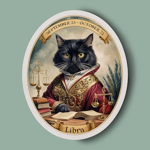 Libra sticker, cat zodiac sticker, horoscope sticker, black cat sticker