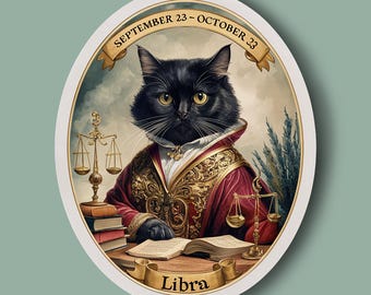 Libra Zodiac Cat Sticker: Water Resistant Vinyl