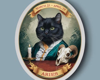 Aries Black Cat Sticker: Zodiac Cat Lady Gift