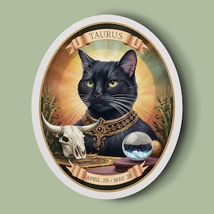 Sticker Stier, sticker dierenriem kat, sticker zwarte kat, sticker horoscoop kat