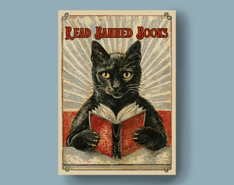 Read Banned Books Sticker, cats and books sticker, book lover sticker