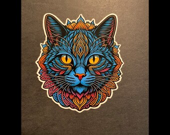 Boho Black Cat sticker, laptop decal, water bottle stickers, cat lover, cats stickers, boho decor, namaste, rainbow