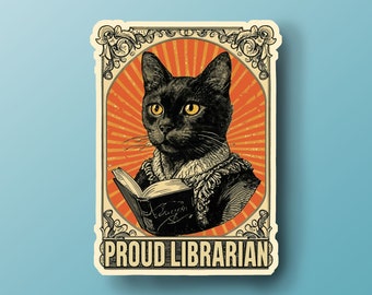 Proud Librarian Sticker, Librarian Sticker, Library sticker,  Cat sticker, Book lover sticker, cats and books, Librarian Gift