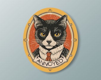 Annoyed cat sticker, black cat sticker, tuxedo cat sticker, annoyed sticker