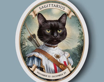 Adesivo gatto nero Sagittario: arte zodiacale resistente all'acqua