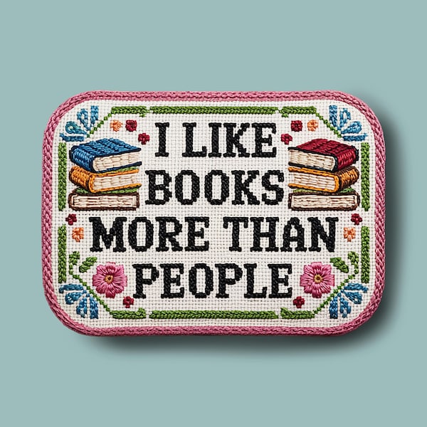 Book lover vinyl sticker, cross stitch sticker