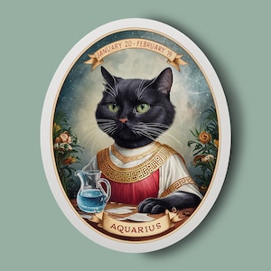 Aquarius sticker, cat zodiac, horoscope cat stickers, black cat stickers
