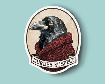 Pegatina de cuervo asesino, pegatina de pájaro, pegatina de Halloween, observador de aves, pegatinas para Kindle, pegatinas de animales