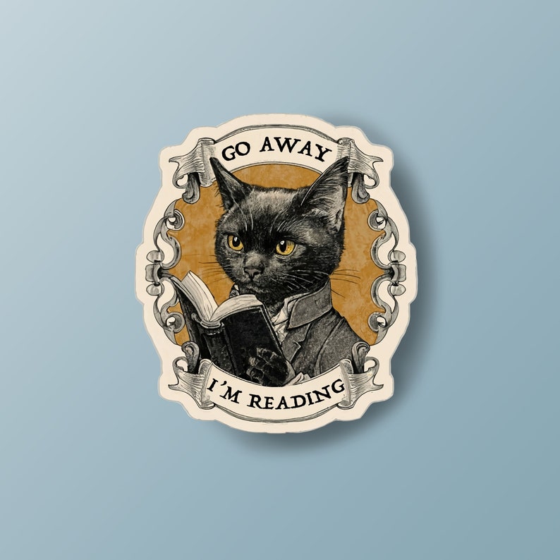 Reading Cat Sticker, Book cat sticker, Black Cat Sticker, Book Lover sticker, Reading sticker, Funny Animal Sticker, Cat Stickers image 1