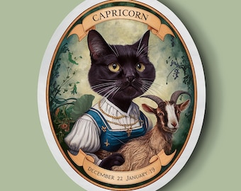 Capricorn Black Cat Zodiac Sticker - Water Resistant Vinyl