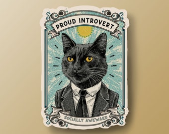 Adesivo gatto nero introverso orgoglioso: socialmente imbarazzato, ansia (3 pollici)