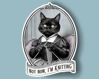 Knitting Cat Sticker: 3-Inch Laminated Laptop Decal