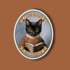 Reading sticker, books sticker, cats and books, book lover