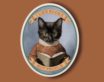 Reading Cat Sticker: Book Lover Gift, Water Resistant
