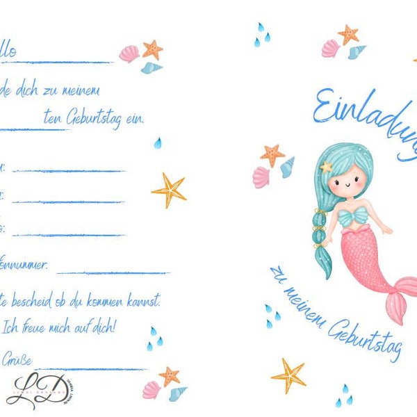 Invitation Mermaid | Digital printing | to print yourself | PDF