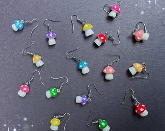 Colorful Mini Mushroom Dangle Earrings