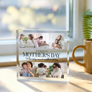 Personalized Mother’s Day Photo Collage 6x6 Inches Acrylic Plaque | Custom Sentimental Mother’s Day Keepsake Acrylic Block
