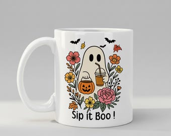 Taza "Sip It Boo Ghost" – Bonita taza de café de Halloween, regalo espeluznante para los amantes de Halloween.